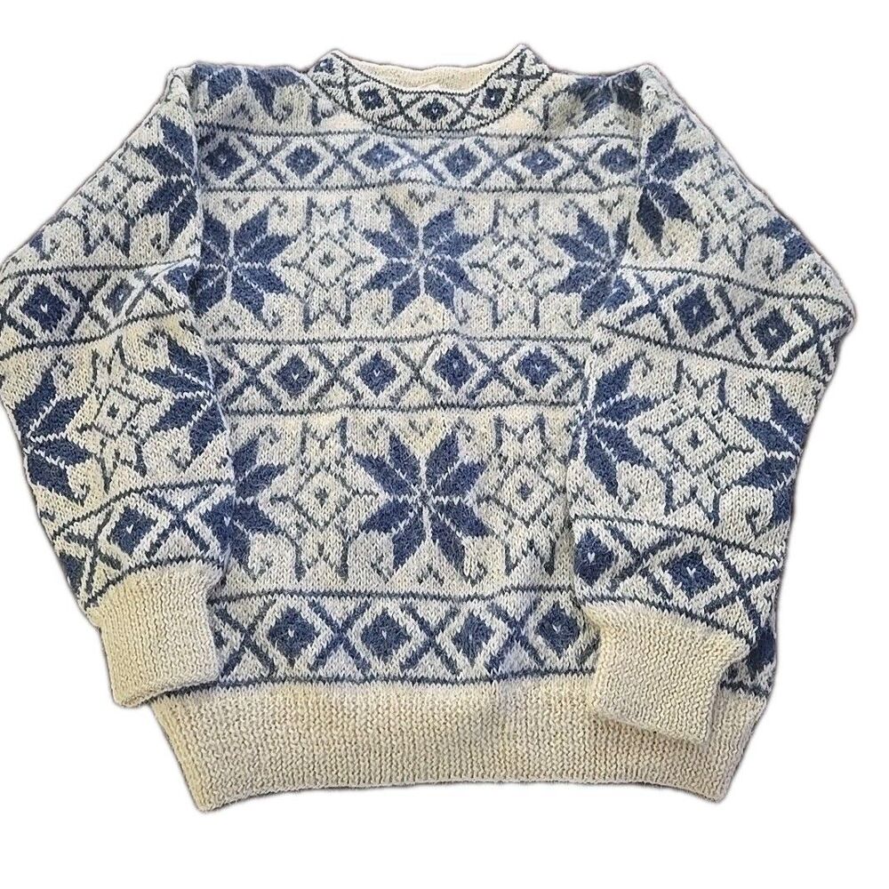 Alpaca Sweater Artesanal Handmade Crew Neck Fair Isle Peruvian Size M